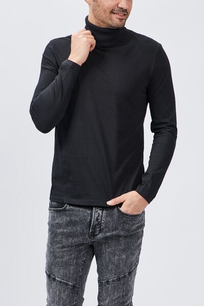 T-shirt col roul&eacute; manches longues noir homme
