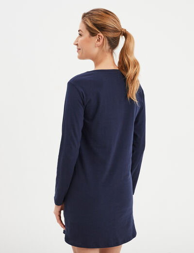 Chemise de nuit manches longues coton bleu marine femme