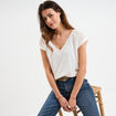 T-shirt col en V dentelle épaules et dos blanc femme