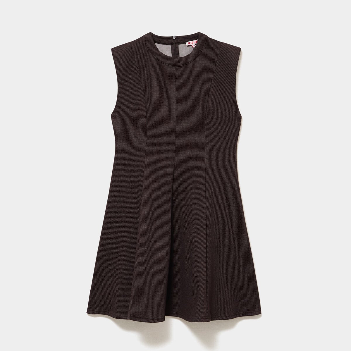 Robe maille sans manches corolle courte marron fonc&eacute; femme