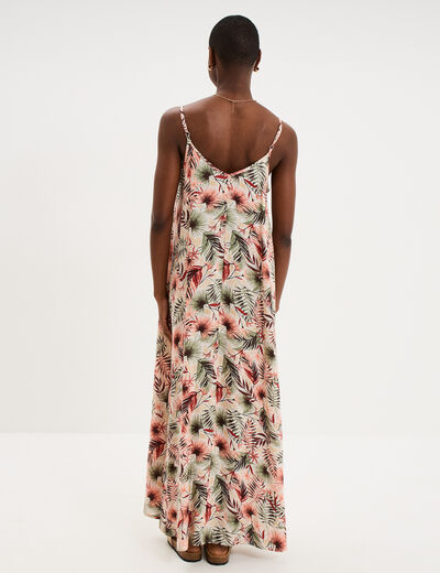 Robe longue droite fluide &agrave; bretelles vert kaki femme