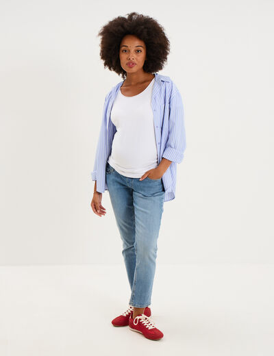 Jeans grossesse slim 7/8&egrave;me avec bandeau denim double stone femme maternit&eacute;