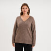 Pull droit col en V manches longues taupe femme grande taille