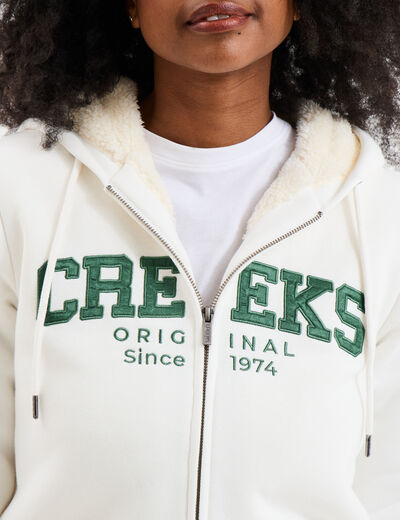 Sweat à capuche doublure effet sherpa blanc femme