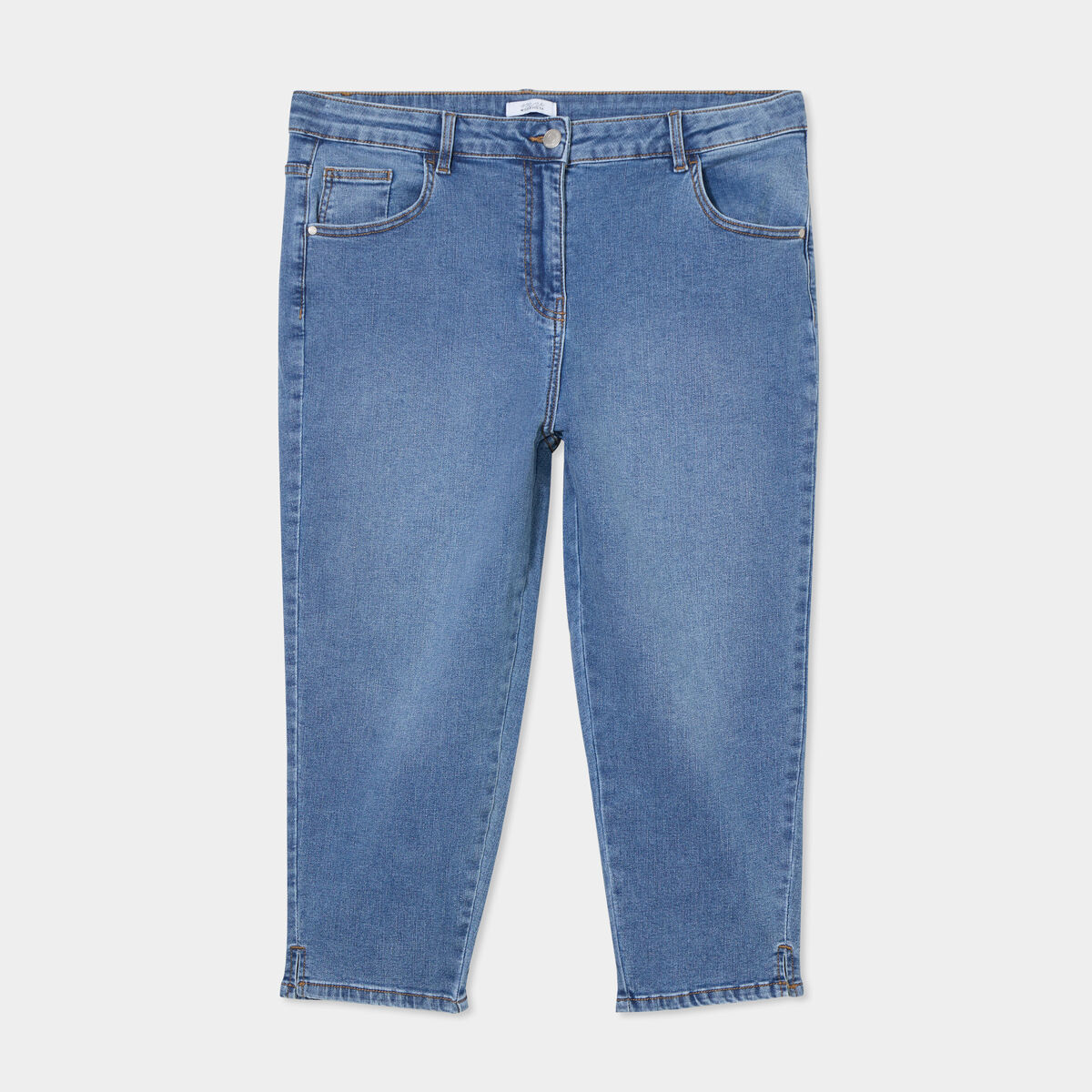 Jeans corsaire slim taille haute bleu clair femme grande taille