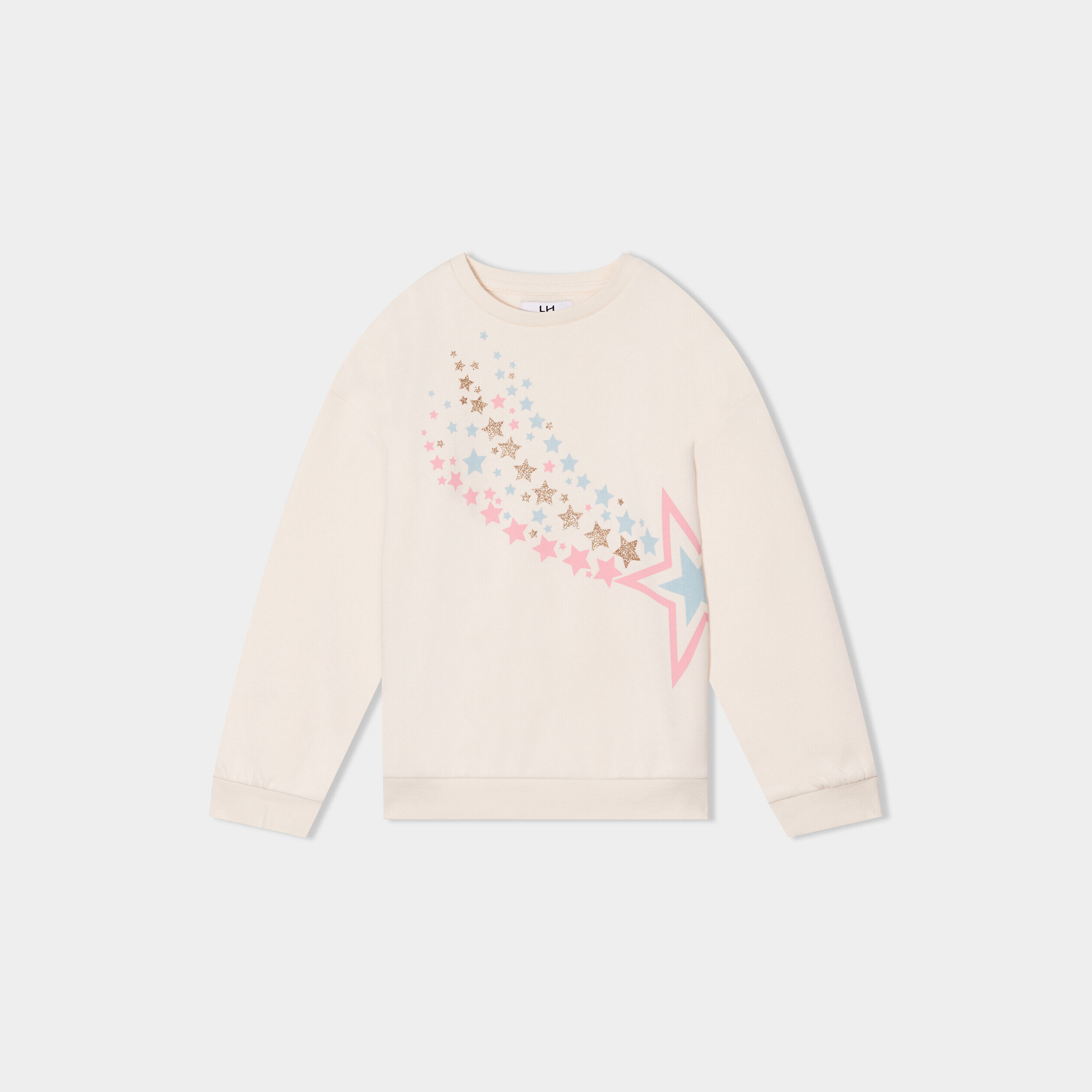 Sweat col rond manches longues creme fille LH