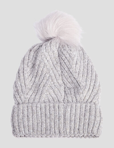 Bonnet à pompon gris clair femme