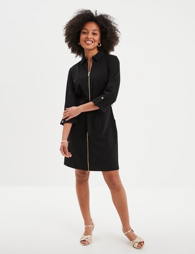 Robe chemise manches 3/4 Mosquitos noir femme