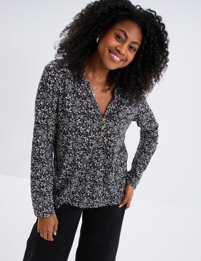 T-shirt manches longues retroussables noir femme