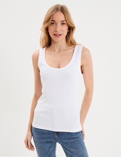 D&eacute;bardeur ajust&eacute; col rond coton blanc femme