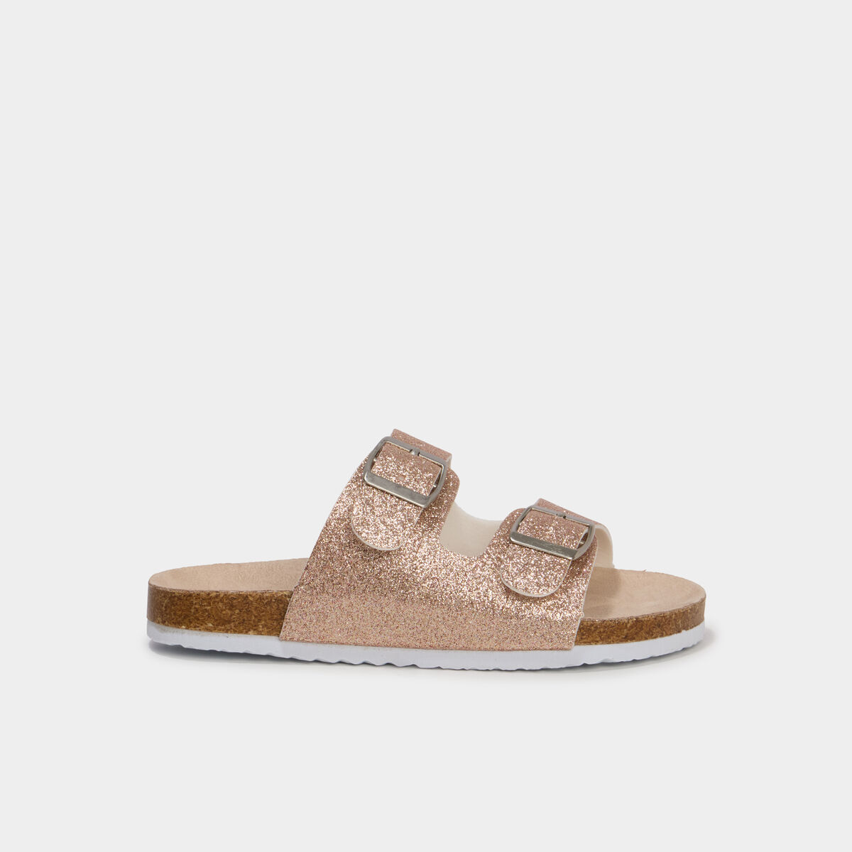 Mules &agrave; paillettes et boucles rose champagne fille