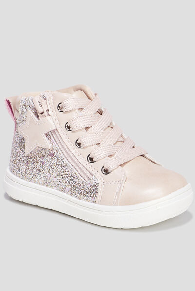Baskets montantes à paillettes zippées rose bébé fille