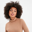 T-shirt manches longues col roulé marron clair femme