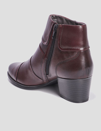 Bottines à talons en cuir pied large bordeaux femme