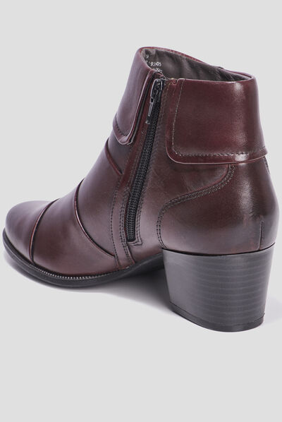 Bottines à talons en cuir pied large bordeaux femme