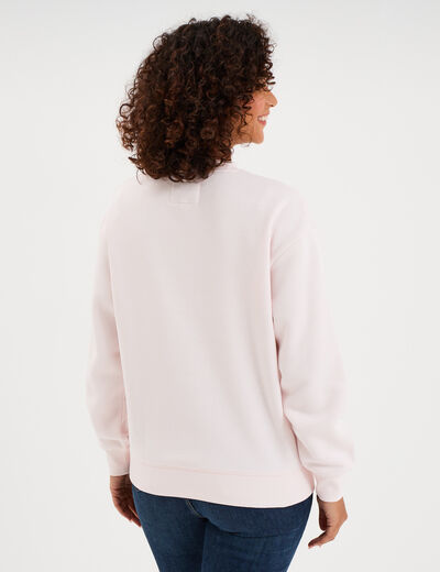 Sweat molleton col rond manches longues rose clair femme