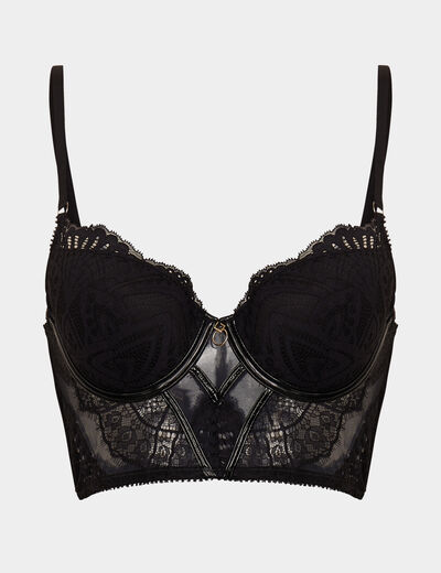 Soutien-gorge bustier paddé en dentelle noir femme