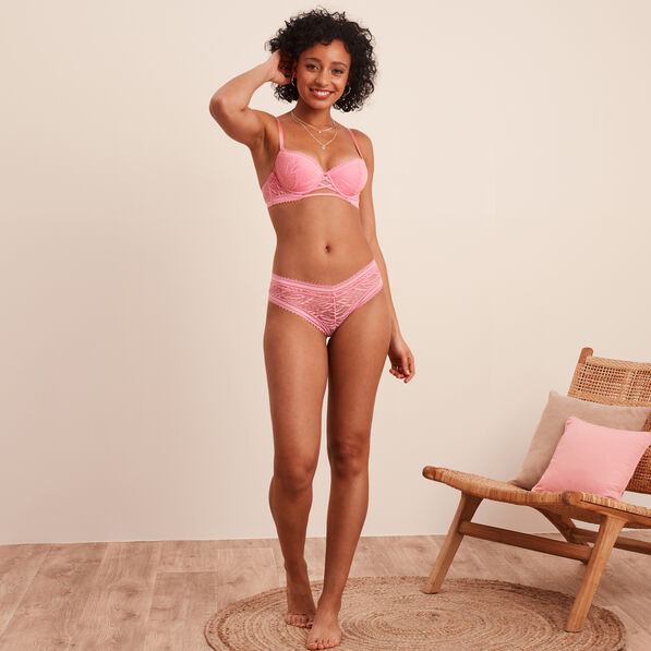 Shorty en dentelle rose femme