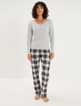 Ensemble pyjama t-shirt et pantalon gris femme