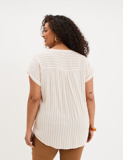 Blouse col en V manches courtes beige femme grande taille