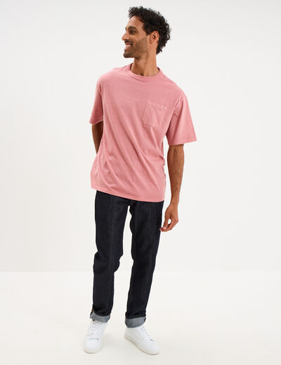 T-shirt droit col rond 1 poche coton vieux rose homme