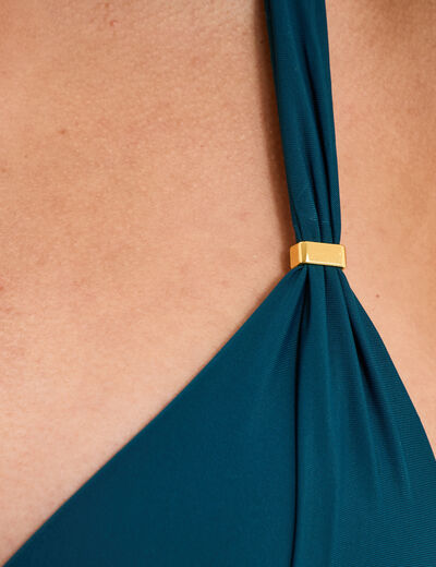 Haut de maillot de bain forme triangle bleu p&eacute;trole femme