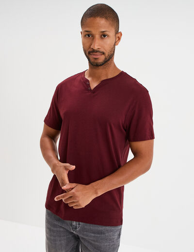 T-shirt manches courtes col tunisien camel homme