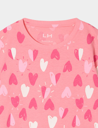 T-shirt col rond manches courtes coton rose fille
