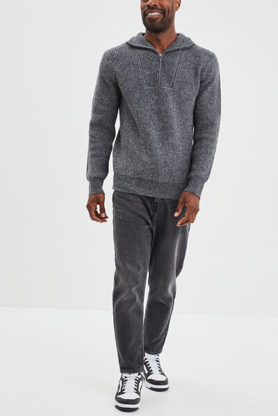 Pull avec col camionneur côtelé gris foncé homme