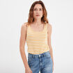 Débardeur col rond en maille jaune moutarde femme