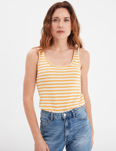 Débardeur col rond en maille jaune moutarde femme