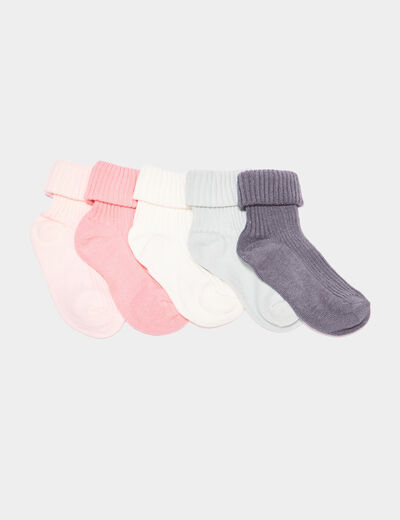 Lot 5 paires chaussettes côtelées coton multicolore bébé fille