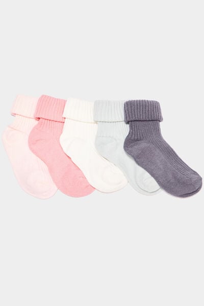 Lot 5 paires chaussettes c&ocirc;tel&eacute;es coton multicolore b&eacute;b&eacute; fille