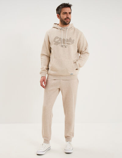 Sweat hoodie 1 poche manches longues beige homme