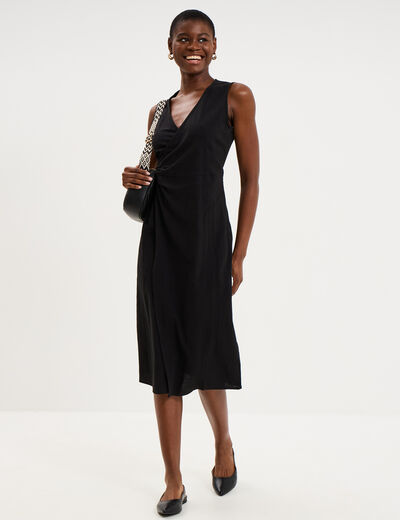 Robe droite longueur genou coton noir femme