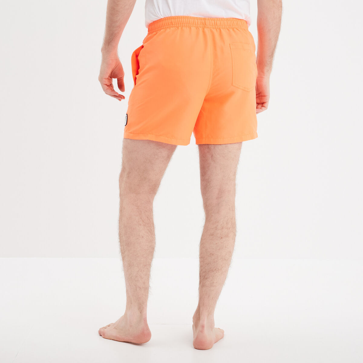 Short de bain droit taille &eacute;lastiqu&eacute;e orange corail homme