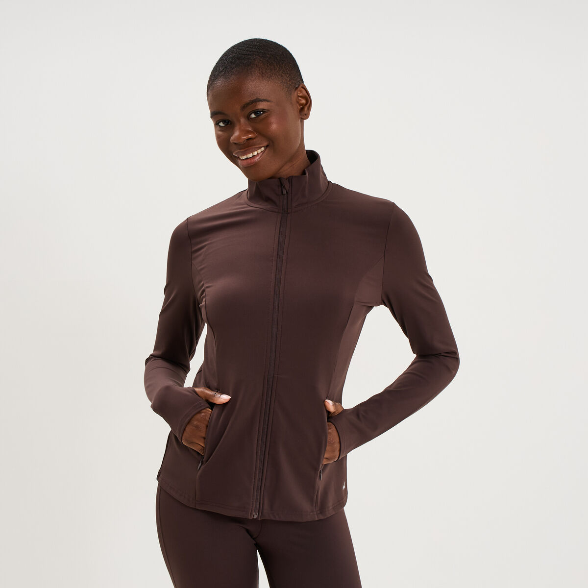 Veste de sport ajust&eacute;e avec fermeture marron fonc&eacute; femme