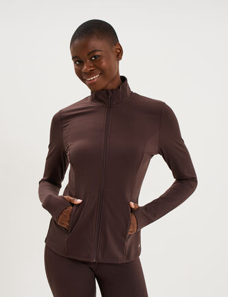 Veste de sport ajust&eacute;e avec fermeture marron fonc&eacute; femme