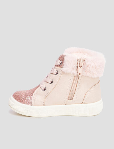 Baskets montantes fausse fourrure rose bébé fille