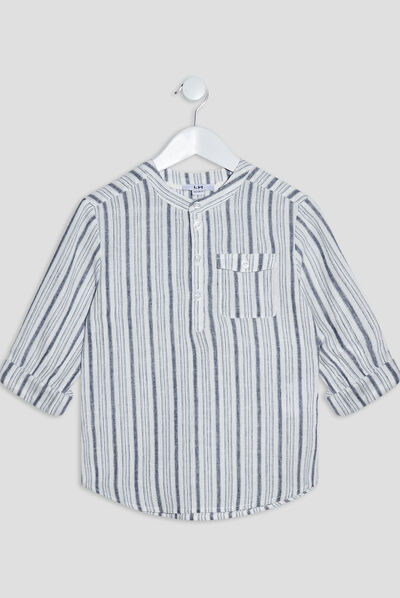 Chemise manches longues mélange de lin blanc garçon