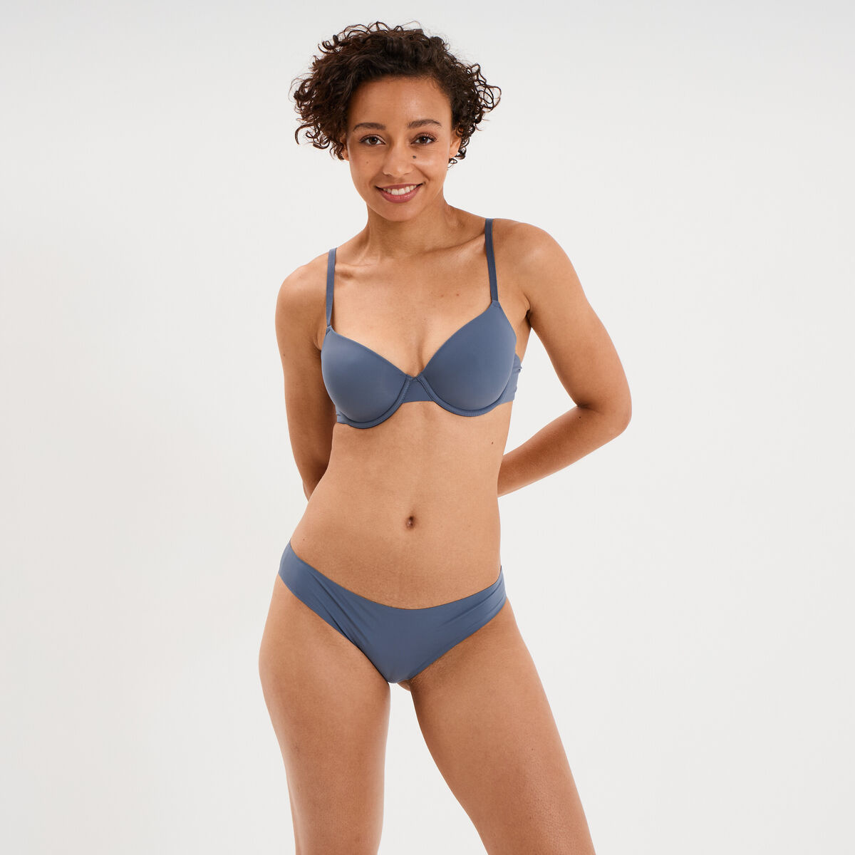Soutien-gorge corbeille padd&eacute; microfibre bleu gris femme