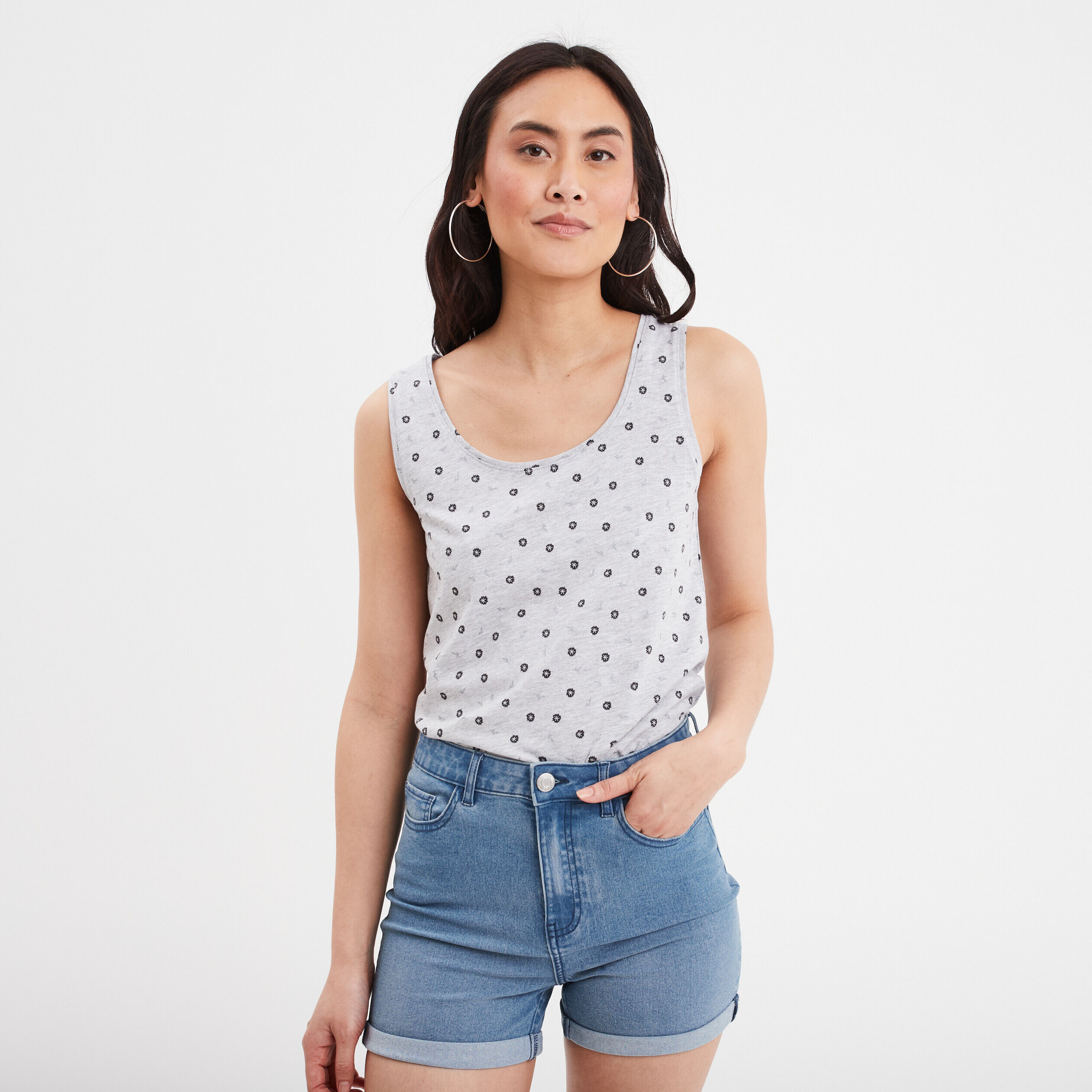 Débardeur coton bretelles larges gris clair femme LH