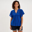 Blouse fluide l&eacute;g&egrave;re avec volants coton bleu electrique femme