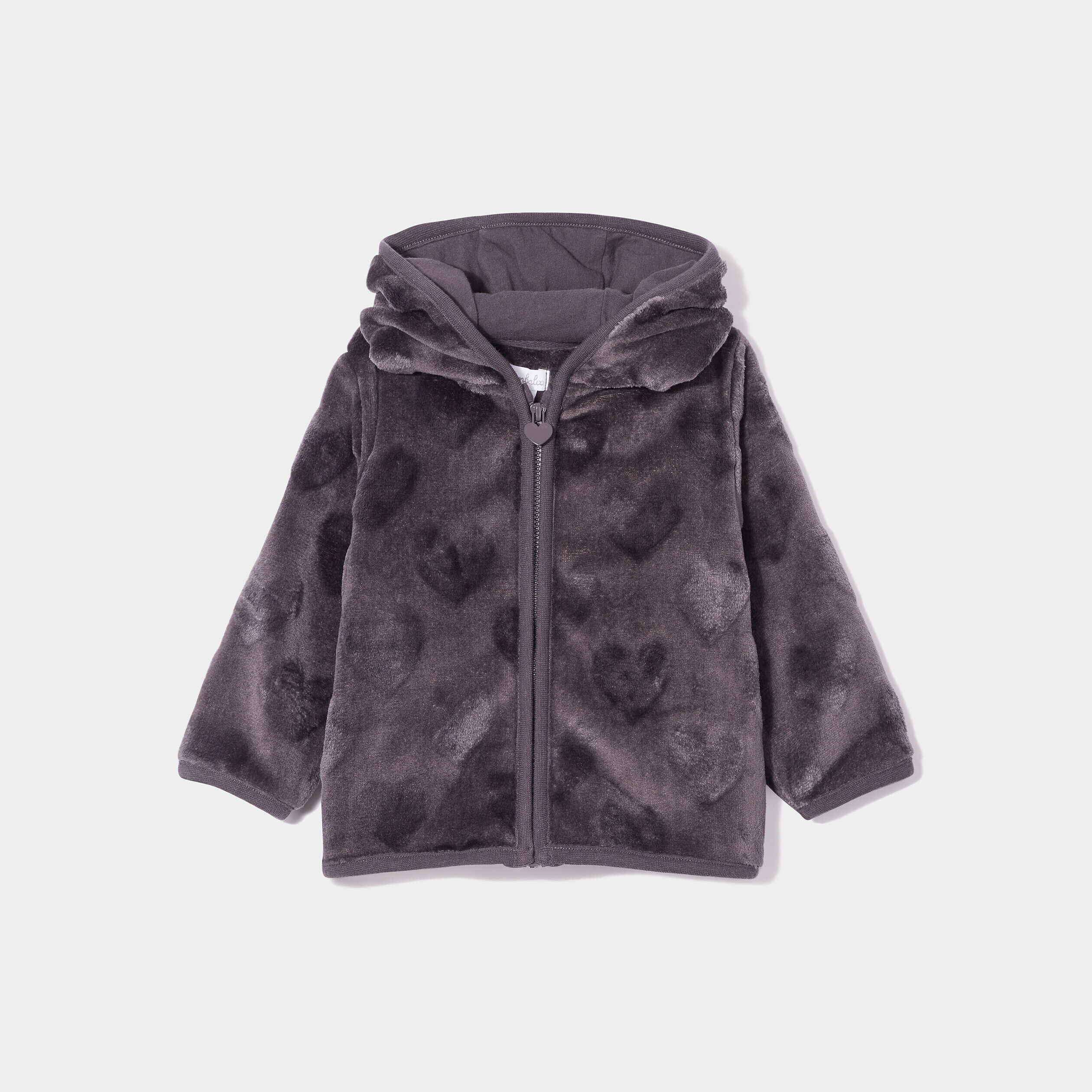 Gilet fausse fourrure zippé à capuche gris foncé bébé fille