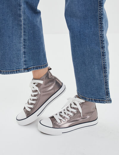 Tennis montantes à lacets Creeks gris argent femme