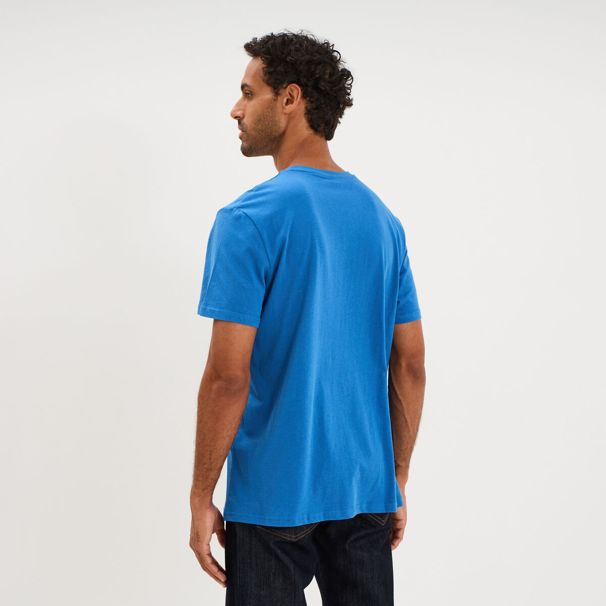 T-shirt droit en coton manches courtes bleu homme
