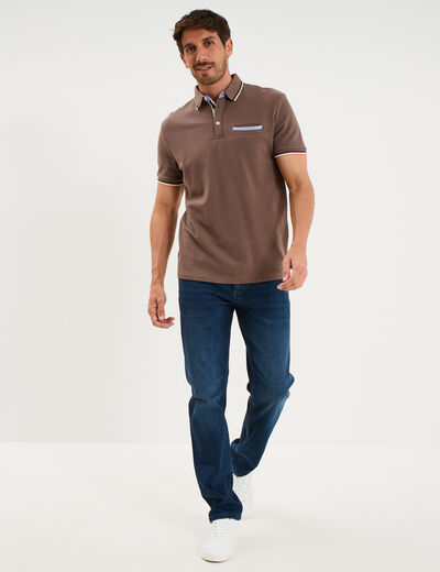 Polo piqu&eacute; manches courtes coton gris fonc&eacute; homme