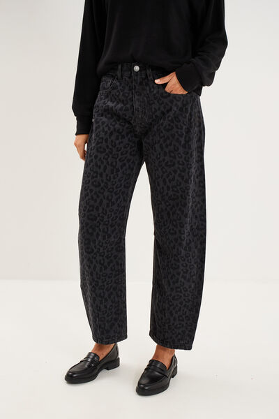Jean balloon coton denim noir femme