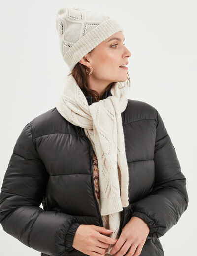 Ensemble bonnet et écharpe tricot sable femme