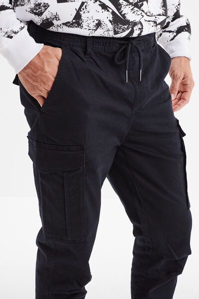 Pantalon cargo slim bleu fonc&eacute; homme